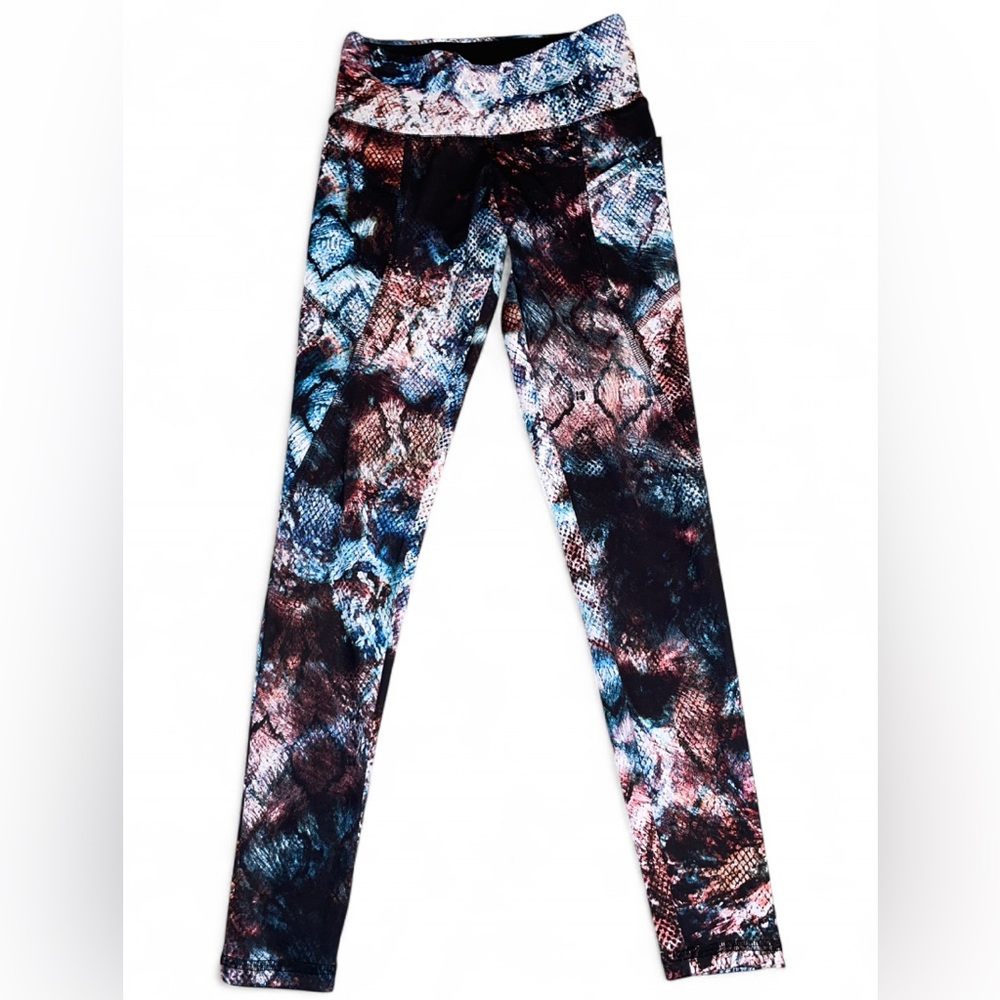 Strut-This Blue, Maroon, Black& White Snake Print Leggings One Size Fits Most